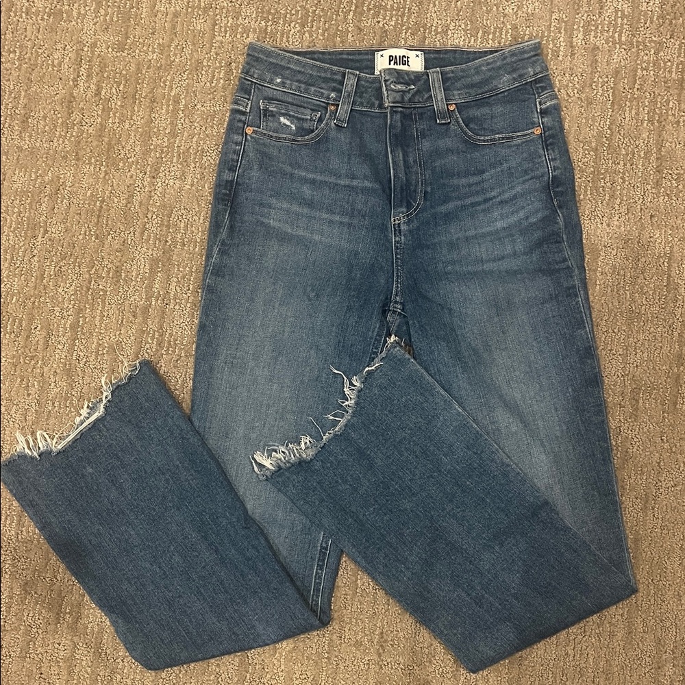 PAIGE Women's Claudine Empire with Rowdy Hem Jeans in Dark Blue